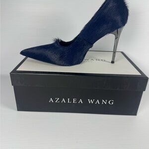 Azalea Wang Rosee Navy Pony Hair Pointed Toe Stiletto Heels NIB